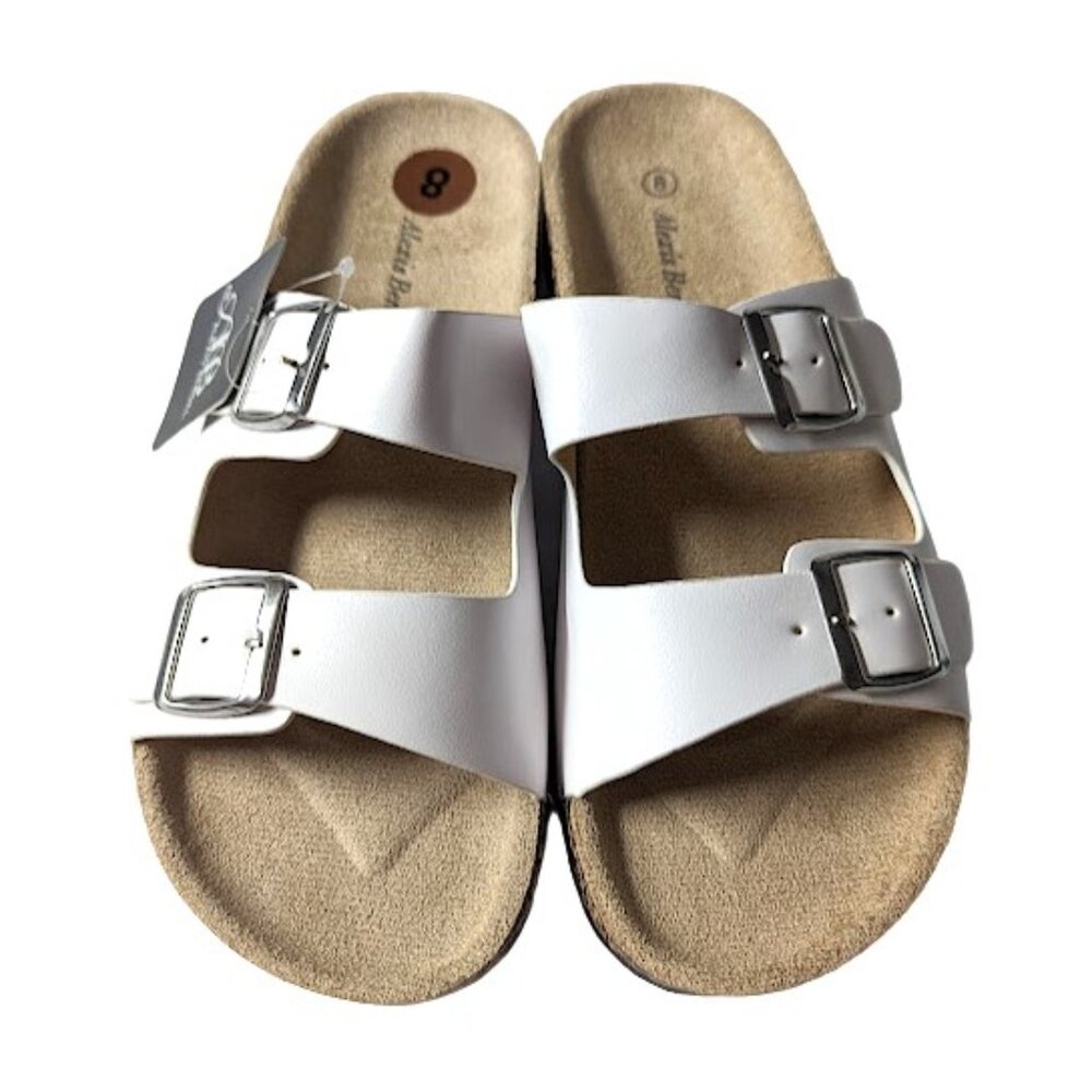 Alex Bendel Womens White Double Buckle  Lightweight Footbed Sandals Size 8 NWT